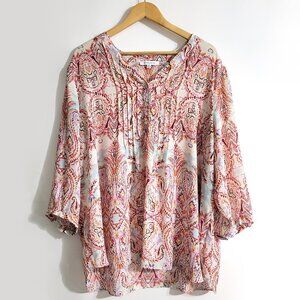 Rose & Olive Womens V-Neck Peasant Sleeve Top Size 2X Multicolor Paisley Boho